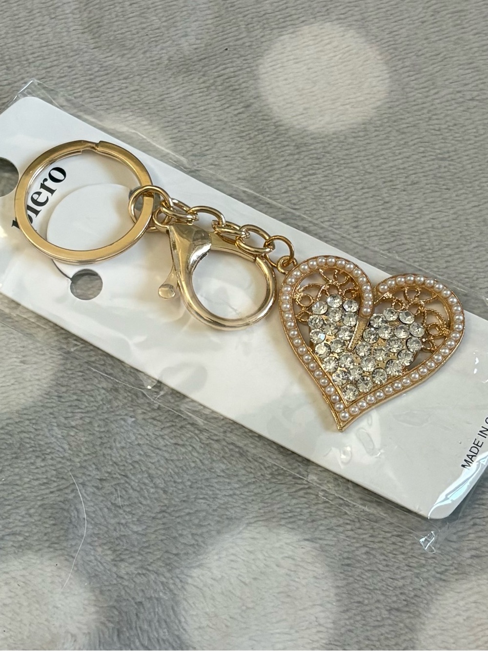 Double Heart Blingy Bag Charm Keychain - NEW